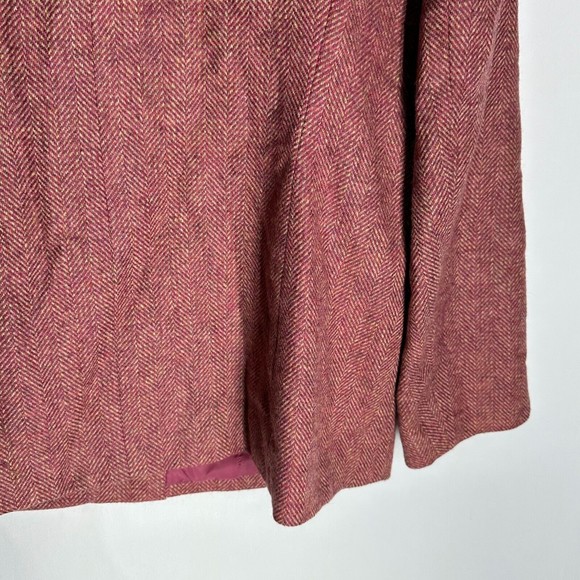 LANDS' END Womens Wool Tweed Jacket Herringbone Button Front Long Sleeve Pink 14 - Picture 5 of 8